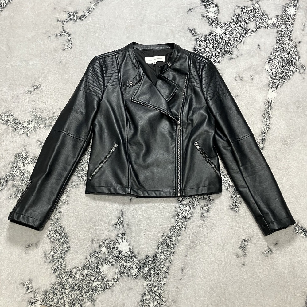 Cupcakes and‎ Cashmere Faux Leather Moto Biker Jacket Womens Size L Black